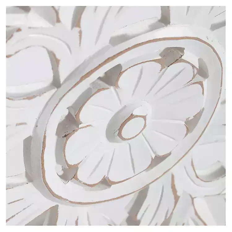 Kirklands Home Wall Plaques|Sqaure Medallion Wood Plaque White