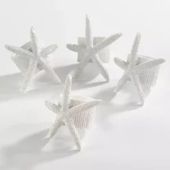 Kirklands Home Table Linens|White Starfish Napkin Rings, Set of 4