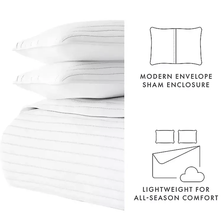 Kirklands Home Quilts|Stitched Stripes 3-pc. Queen Quilt Set White