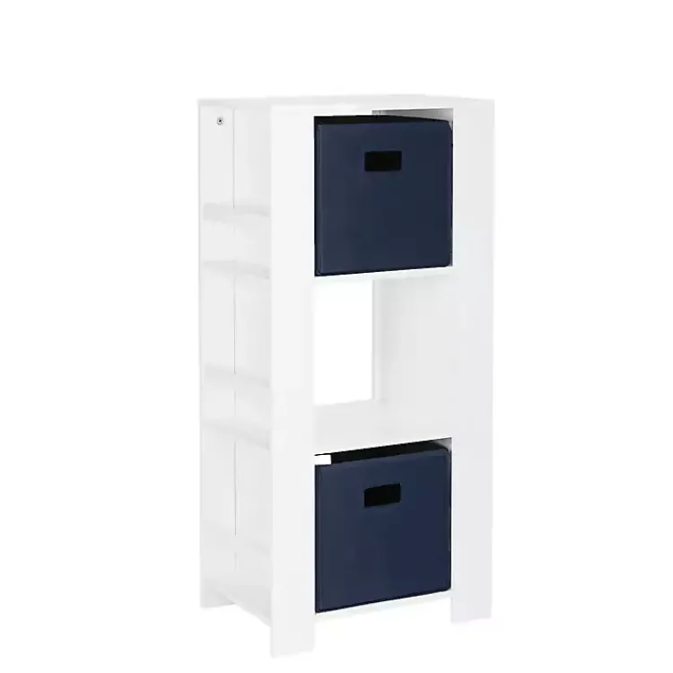 Kirklands Home Bookshelves|Storage Tower Bookshelf with 2 Navy Bins White