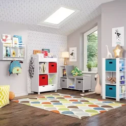 Kirklands Home Bookshelves|Storage Tower Bookshelf with 2 Navy Bins White