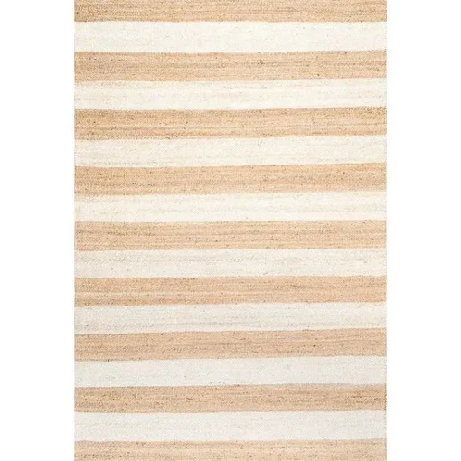 Kirklands Home Area Rugs|White Stripe Jute Area Rug, 5x8