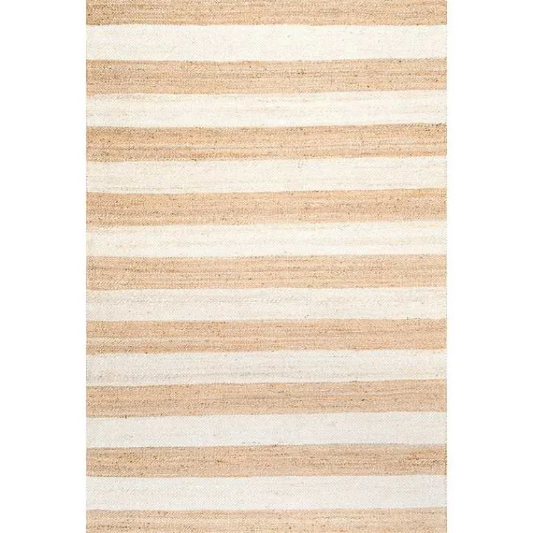 Kirklands Home Area Rugs|White Stripe Jute Area Rug, 5x8