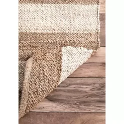 Kirklands Home Area Rugs|White Stripe Jute Area Rug, 5x8