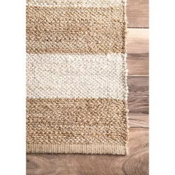 Kirklands Home Area Rugs|White Stripe Jute Area Rug, 5x8