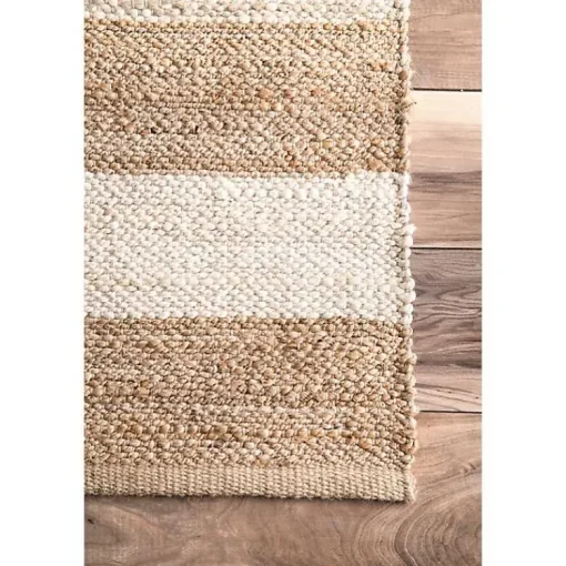 Kirklands Home Area Rugs|White Stripe Jute Area Rug, 5x8