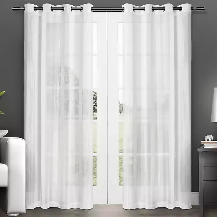 Kirklands Home Curtains & Drapes|Stripe Sheer Curtain Panel Set, 96 in. White