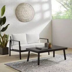 Kirklands Home Outdoor Seating|White Sunbrella Cushions Holland Outdoor Loveseat