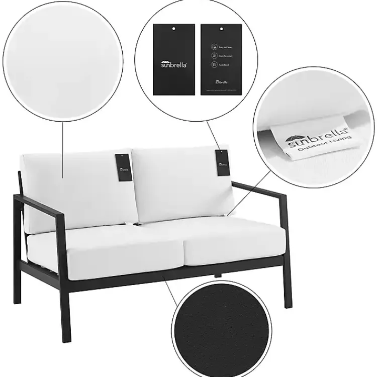 Kirklands Home Outdoor Seating|White Sunbrella Cushions Holland Outdoor Loveseat