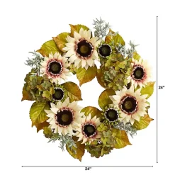 Clearance White Sunflowers and Hydrangeas Harvest Wreath Fall
