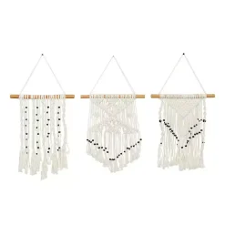 Kirklands Home Wall Plaques|Tasseled Macrame Wall Hangings, Set of 3 White