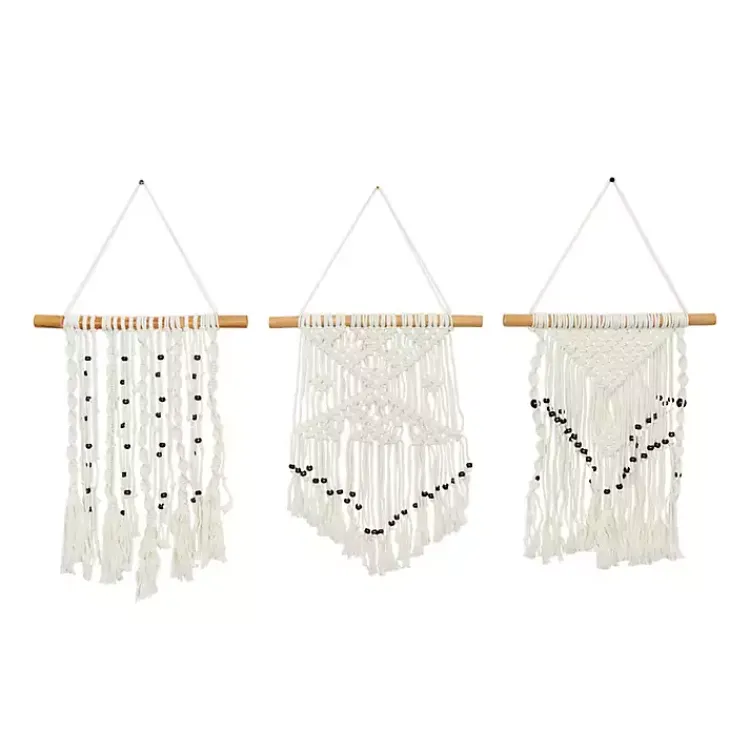 Kirklands Home Wall Plaques|Tasseled Macrame Wall Hangings, Set of 3 White