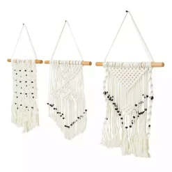 Kirklands Home Wall Plaques|Tasseled Macrame Wall Hangings, Set of 3 White