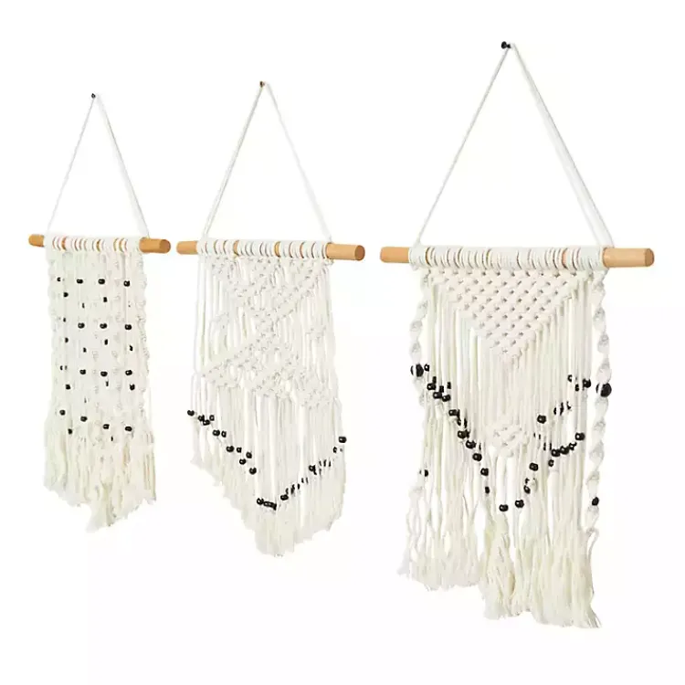 Kirklands Home Wall Plaques|Tasseled Macrame Wall Hangings, Set of 3 White