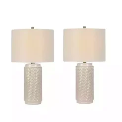 Kirklands Home Table Lamps|Textured Cylinder Table Lamps, Set of 2 White