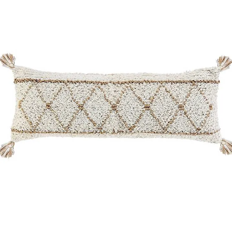 Online White Textured Diamond Lumbar Pillow Pillows