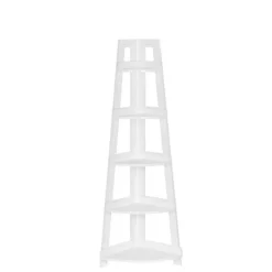 Kirklands Home Bathroom Furniture|White 5-Tier Corner Ladder Shelves