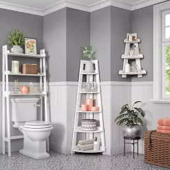 Kirklands Home Bathroom Furniture|White 5-Tier Corner Ladder Shelves
