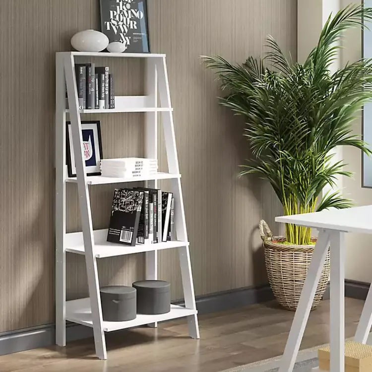 Kirklands Home Office Furniture|4-Tier Ladder Bookshelf White