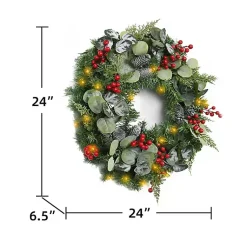 Sale White Tip Pinecone and Eucalyptus Pre-Lit Wreath Wreaths