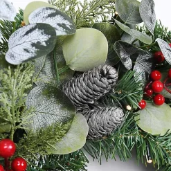 Sale White Tip Pinecone and Eucalyptus Pre-Lit Wreath Wreaths