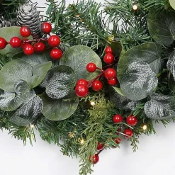 Sale White Tip Pinecone and Eucalyptus Pre-Lit Wreath Wreaths