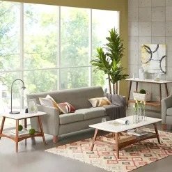 Kirklands Home Accent & End Tables|White Top and Pecan Wood Mid-Century Modern Table Brown