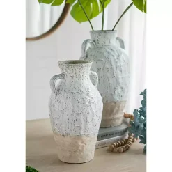 Discount White Two-Tone Ceramic Jug Vase with Handles Vases