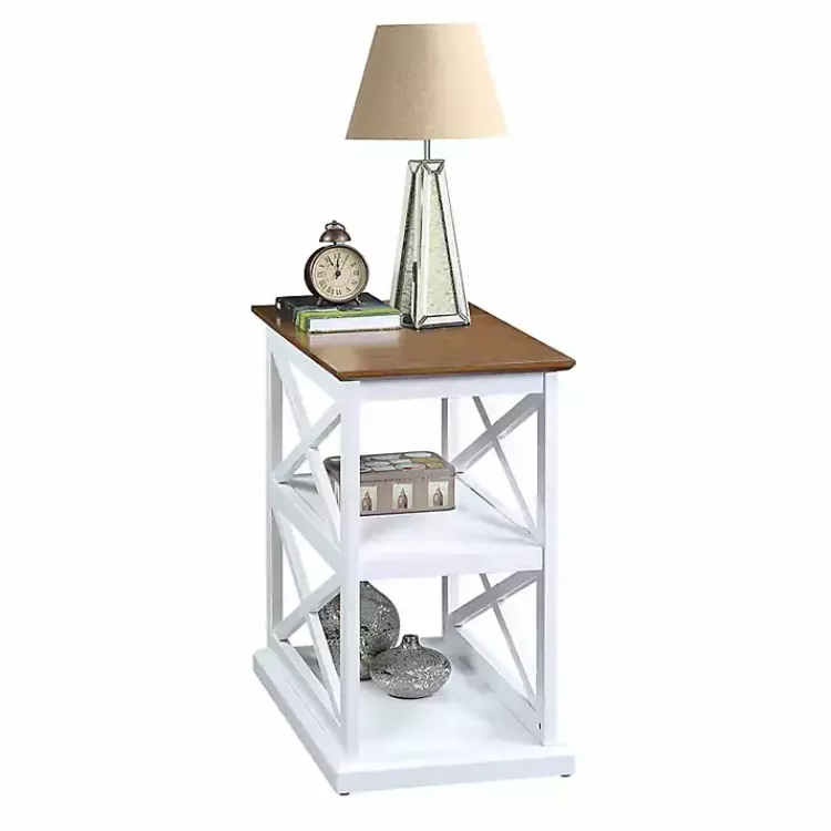 Kirklands Home Accent & End Tables|Two-Tone Wood Double X Sides Accent Table White