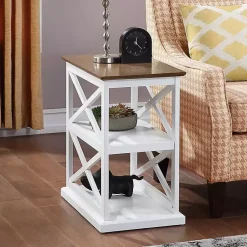 Kirklands Home Accent & End Tables|Two-Tone Wood Double X Sides Accent Table White