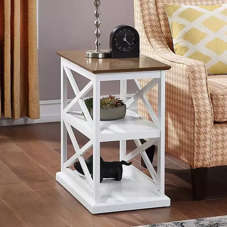 Kirklands Home Accent & End Tables|Two-Tone Wood Double X Sides Accent Table White