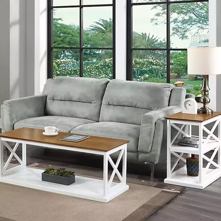 Kirklands Home Accent & End Tables|Two-Tone Wood Double X Sides Accent Table White