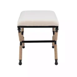 Kirklands Home Dining Chairs|White Upholstered and Wrapped Rope Metal Bench
