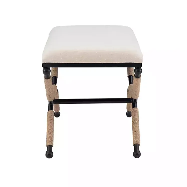 Kirklands Home Dining Chairs|White Upholstered and Wrapped Rope Metal Bench