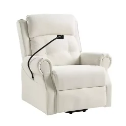Kirklands Home Accent Chairs|Upholstered Lift Assist Massaging Recliner White