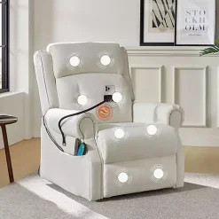 Kirklands Home Accent Chairs|Upholstered Lift Assist Massaging Recliner White