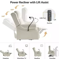 Kirklands Home Accent Chairs|Upholstered Lift Assist Massaging Recliner White