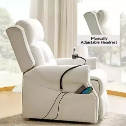 Kirklands Home Accent Chairs|Upholstered Lift Assist Massaging Recliner White