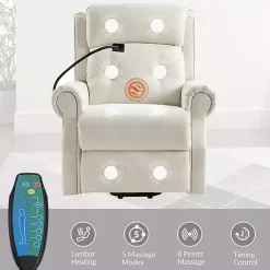 Kirklands Home Accent Chairs|Upholstered Lift Assist Massaging Recliner White