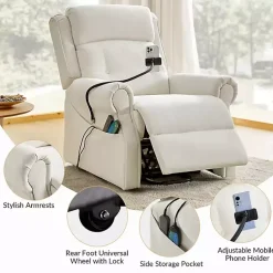 Kirklands Home Accent Chairs|Upholstered Lift Assist Massaging Recliner White