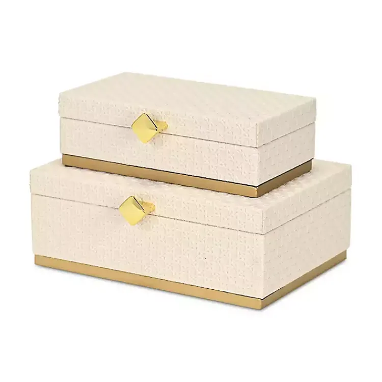 New White Vinyl Rattan Rectangular Boxes, Set of 2 Baskets & Boxes