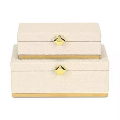 New White Vinyl Rattan Rectangular Boxes, Set of 2 Baskets & Boxes