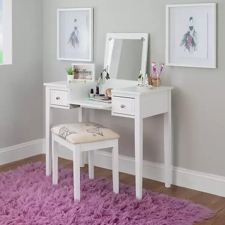 Kirklands Home Dressers & Chests|Virginia Butterfly 2-pc. Vanity Set White