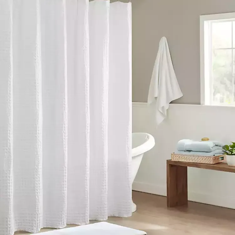Kirklands Home Shower Curtains|Waffle Cotton Shower Curtain White