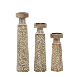 Online White Washed Floral Wood Candle Holders, Set of 3 Candle Holders