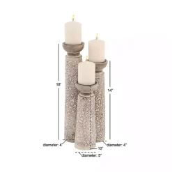 Online White Washed Floral Wood Candle Holders, Set of 3 Candle Holders