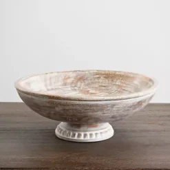 Outlet White Washed Mango Wood Pedestal Bowl, 12 in. Decorative Bowls & Jars