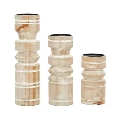 Sale White Washed Wood Column Candle Holders, Set of 3 Candle Holders