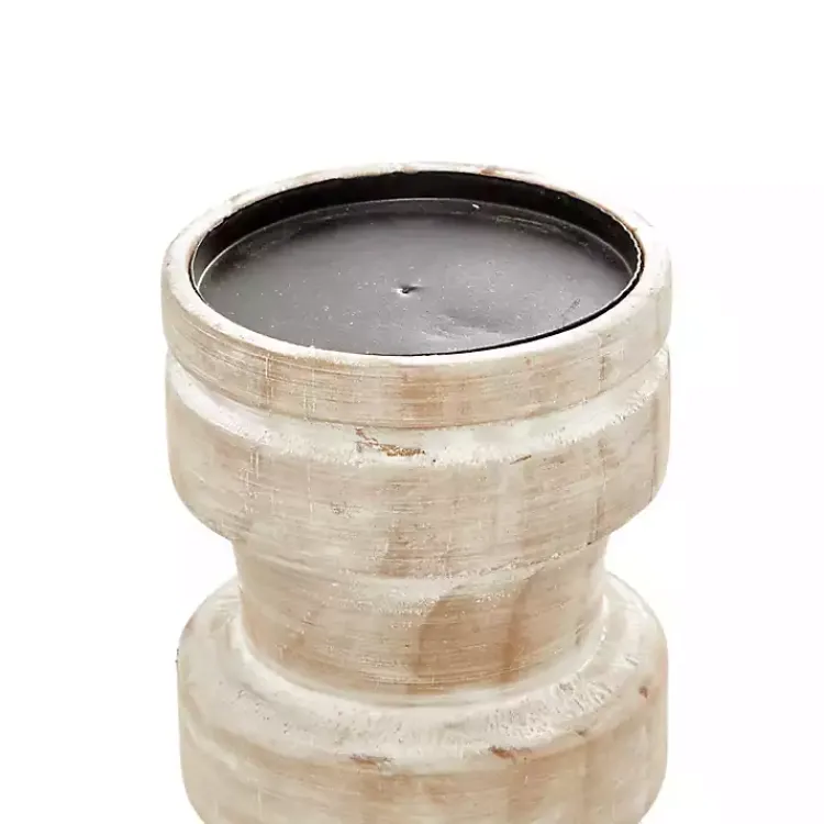 Sale White Washed Wood Column Candle Holders, Set of 3 Candle Holders