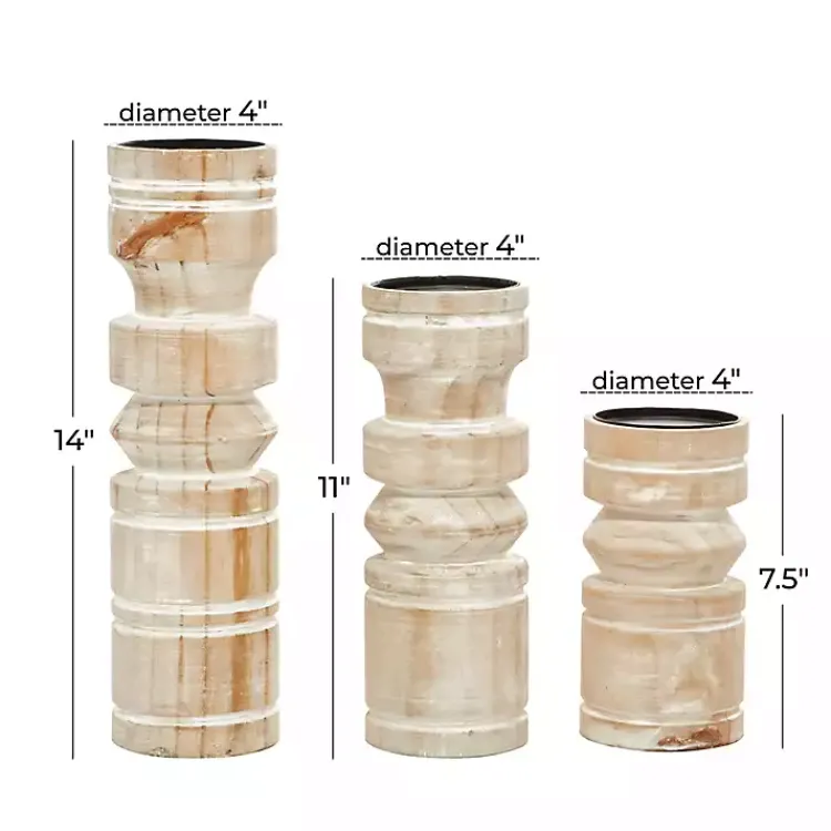 Sale White Washed Wood Column Candle Holders, Set of 3 Candle Holders